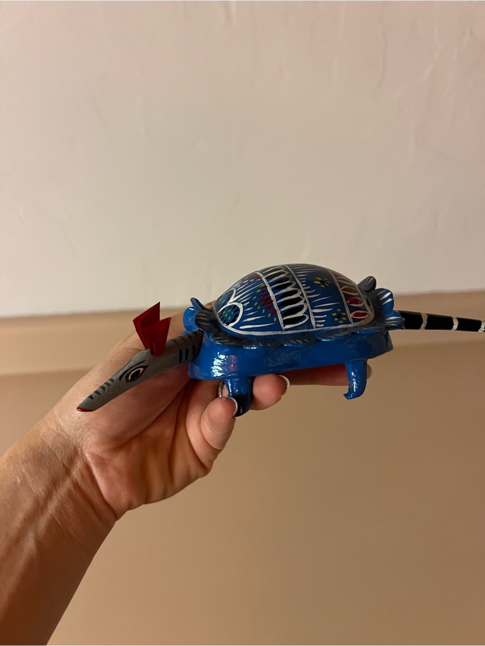 Mexican Hand-Painted Blue Armadillo Figurine - Picture 3 of 4
